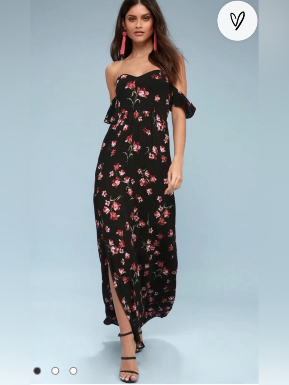 Lulus Kiss & Petal Floral Off The Shoulder Maxi Dress Side Slit